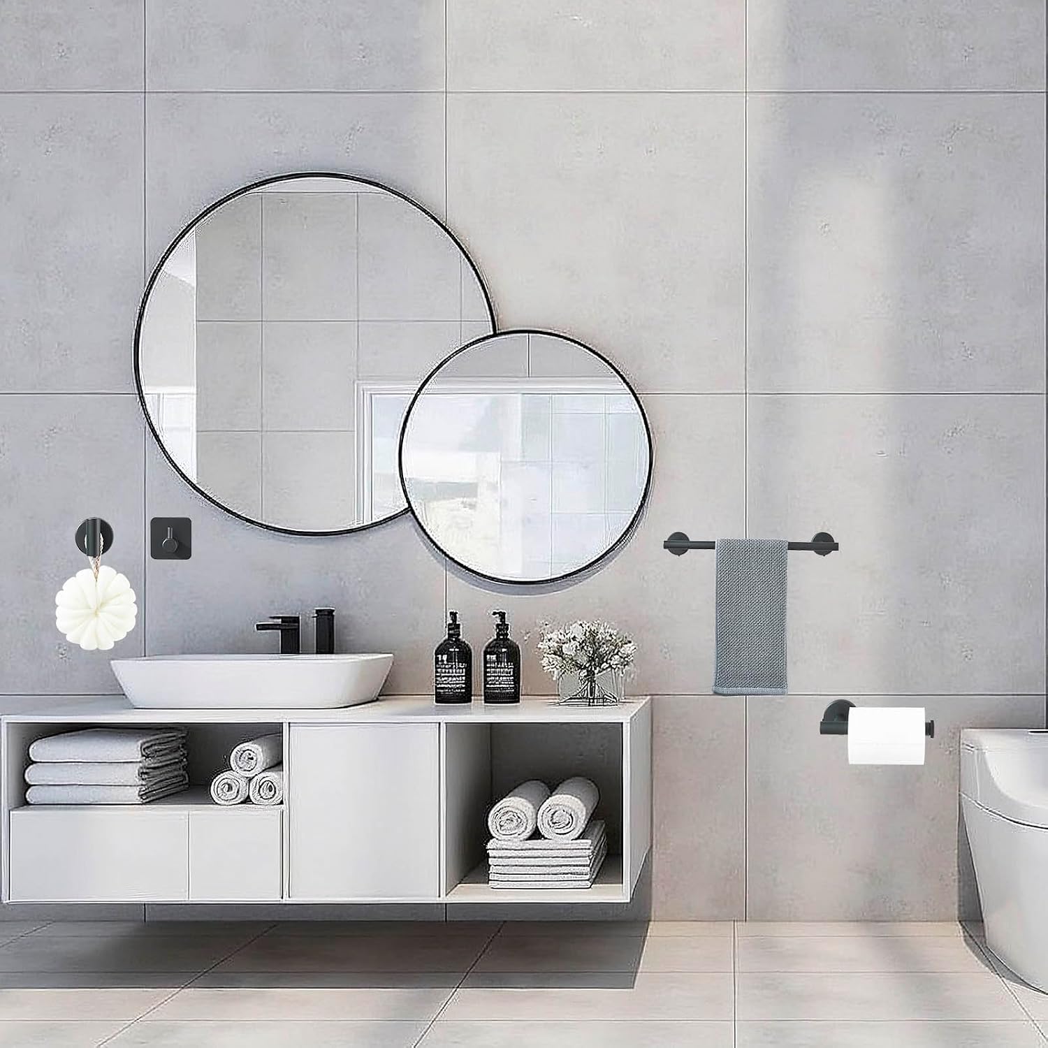Stainless Steel Bath Towel Bar Set,10-Pieces Matte Black Bathroom Hardware Accessories Set, Towel Racks for Bathroom Wall Mounted Bathroom Towel Holder Set