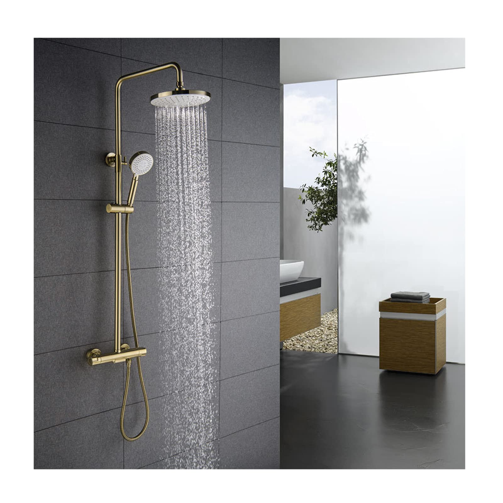 Robinet de douche thermostatique haut débit 3 fonctions avec jet pluie et cascade