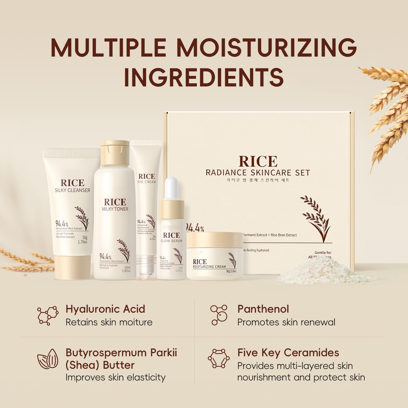 Moisturizing Korean Rice Skincare Set, 5-Step Facial Routine