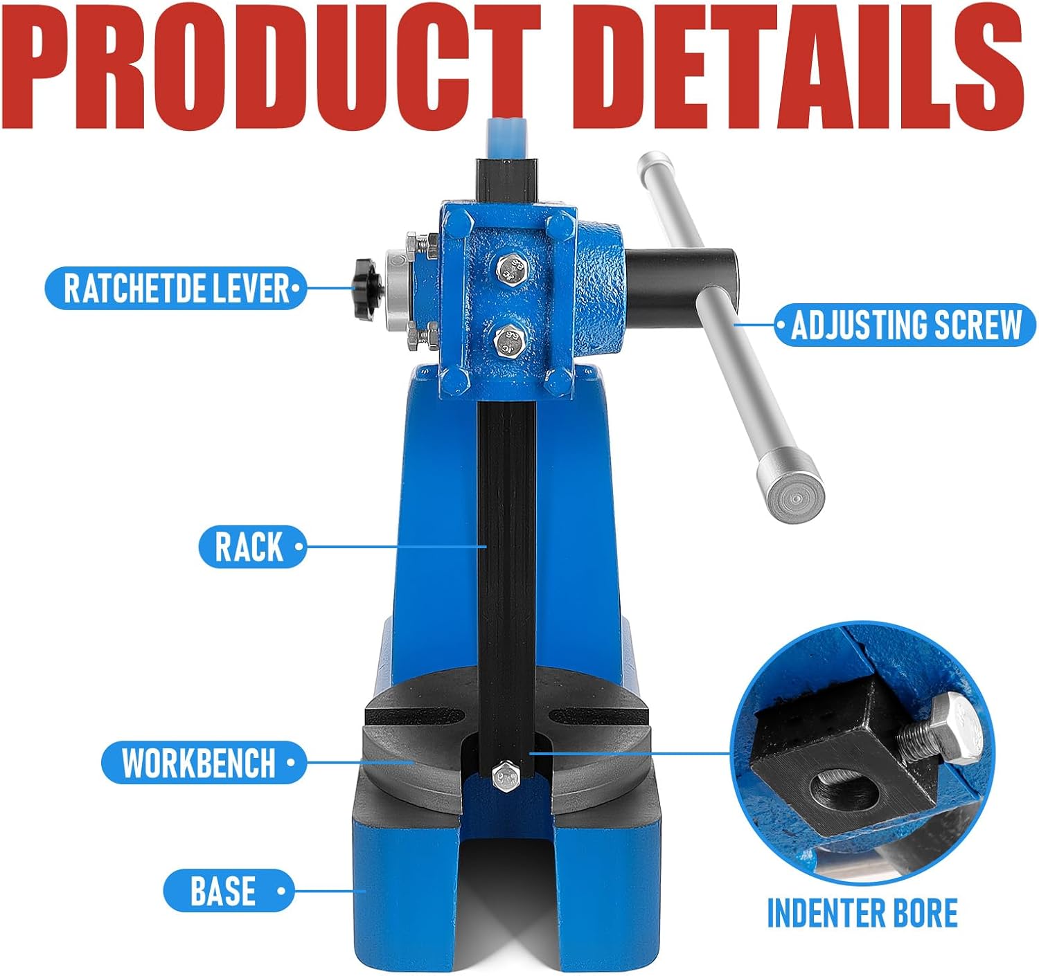 2 Ton Arbor Press Heavy Duty Manual Desktop Arbor Press for Metal forming Plastics Cutting, Hole Punching, Blue (Blue, 2 TON)