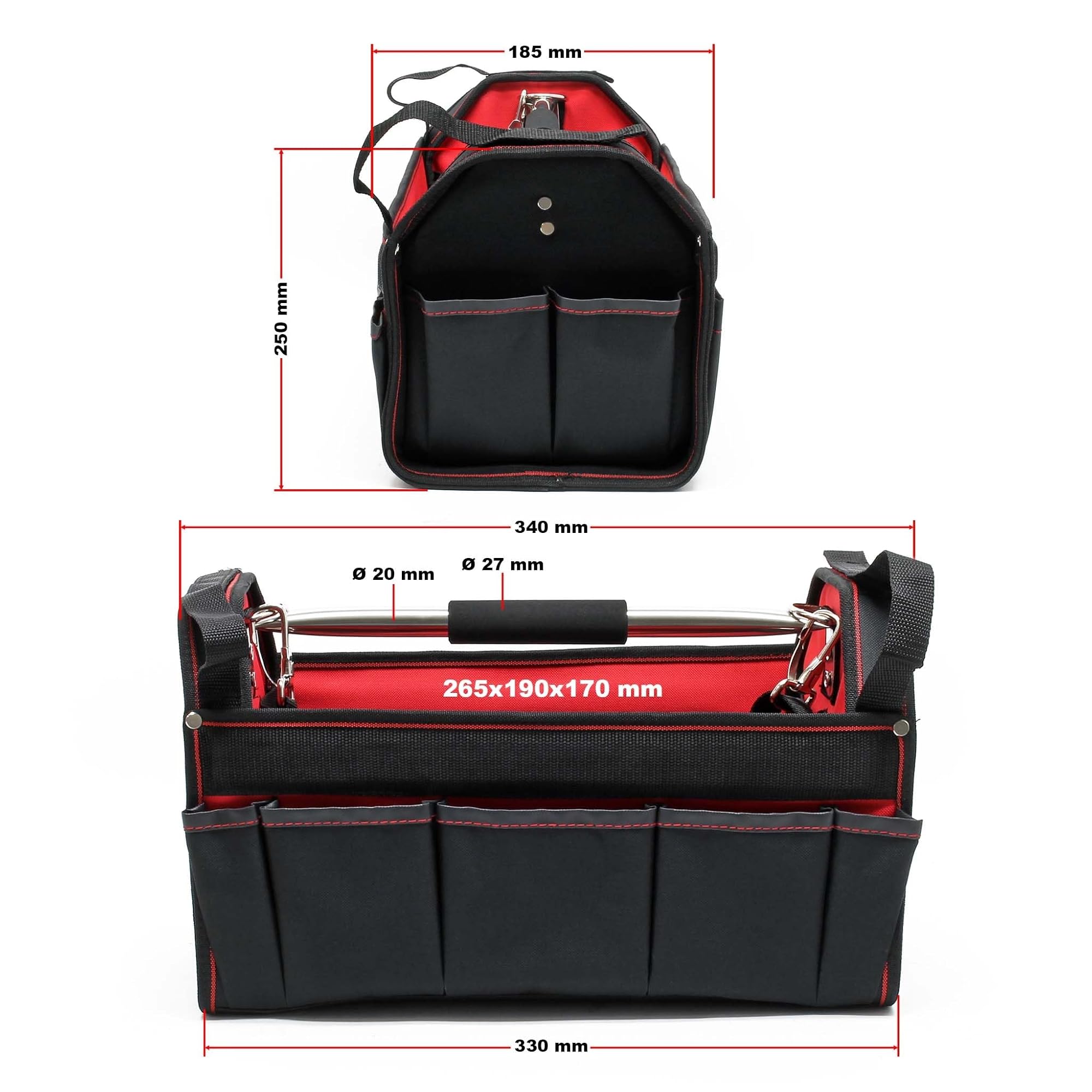 Sac à outils Taille L Bandoulière réglable et Poignée Poches intérieures et extérieures Porte-outils