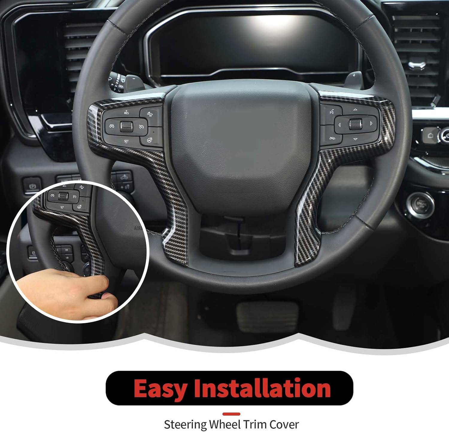 Carbon Fiber Steering Wheel Trim Cover Decoration Kit Interior Accessories for Chevrolet Silverado 2019-2023,for Chevrolet Tahoe 2021-2023,for Suburban SUV 2020-2023