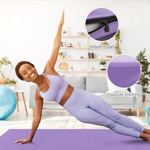 Miniatura 6 de GYMAX Colchoneta de gimnasia, 4 x 8 x 2 pulgadas, plegable, gruesa, con asas de transporte y costuras resistentes, cubierta de piel sintética