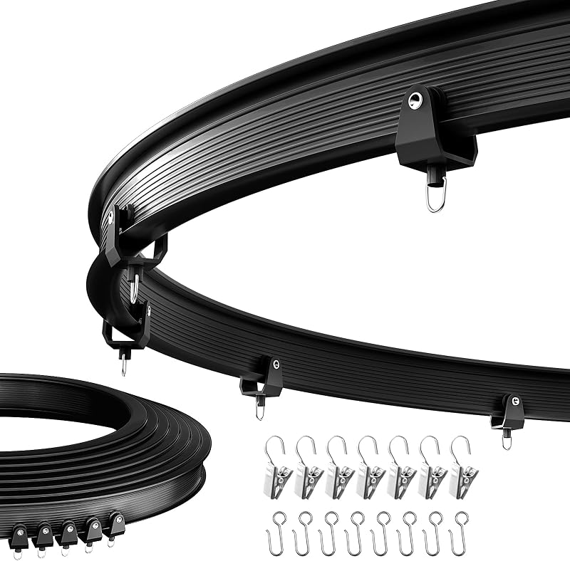 Flexible Ceiling Curtain Track Ceiling Mount, Curved Curtain Rod, Sliding Curtains Track, Room Divider, Shower Curtain Rod, Wall Divider, 16.4 FT/ 5 M, Black