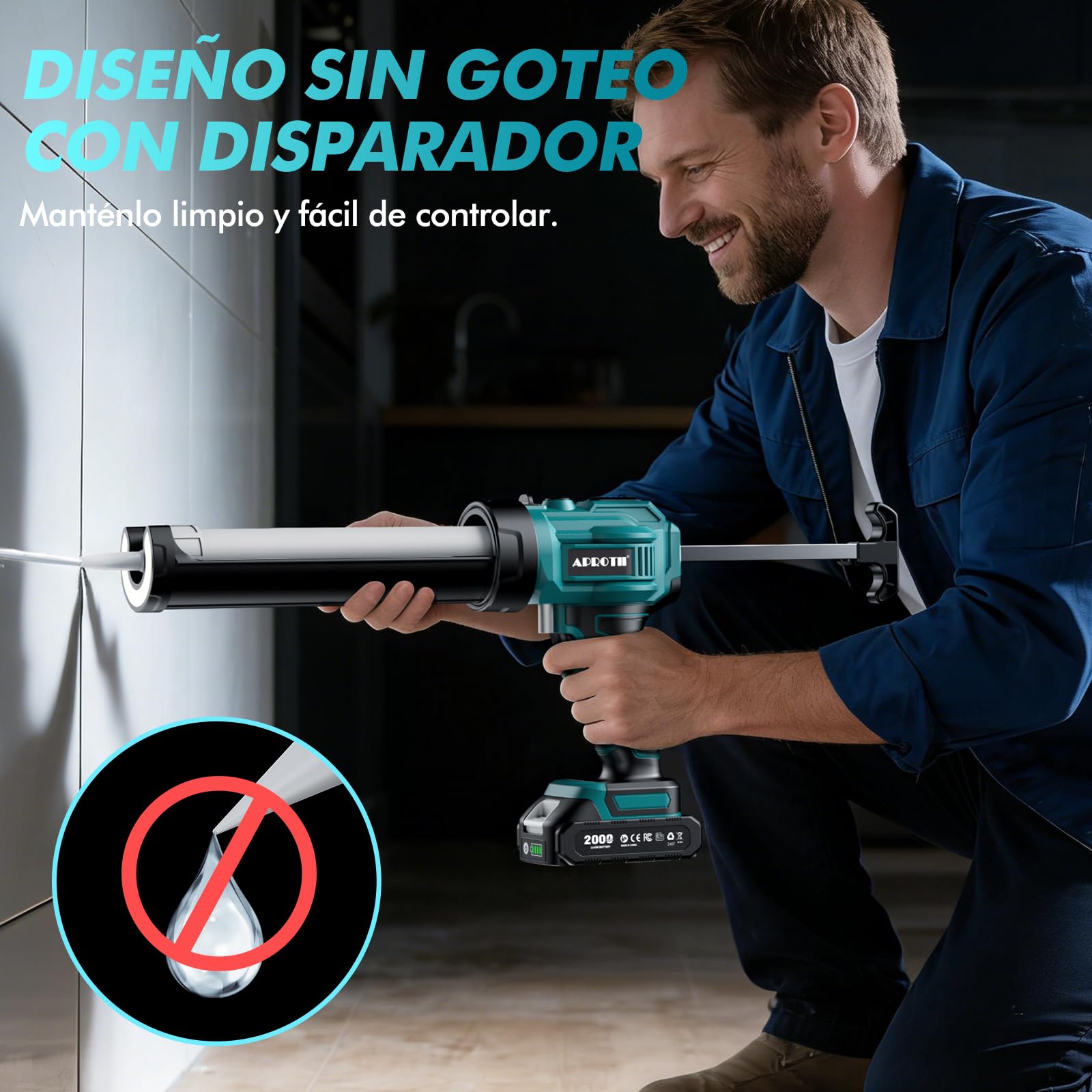 Pistola Silicona Eléctrica Compatible con 18V-Makita Baterías | Pistola Silicona Bateria con Luces LED, Pistola Silicona Bateria Profesional para 300 ml de Calafateo (Baterías no Incluidas)
