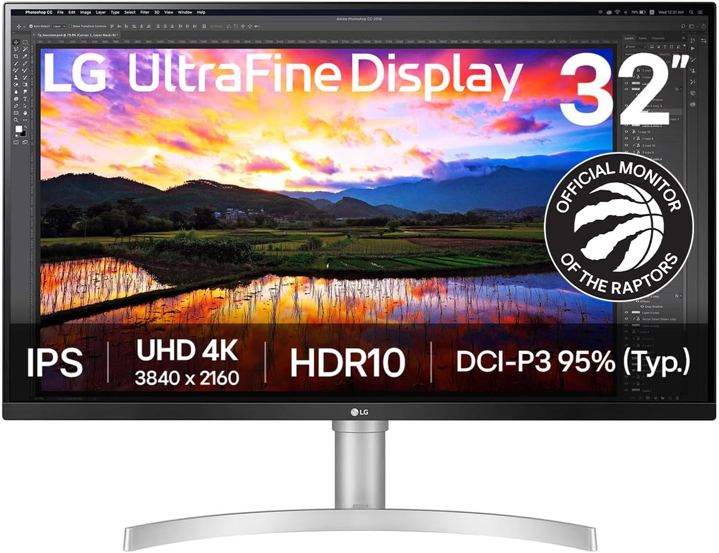 LG UHD IPS Monitor 32” UHD (3840 x 2160) Display, DCI-P3 95% Color Gamut, 3-Side Virtually Borderless Display, Height/Tilt Adjustable Stand, Built-in Speaker, 32UN650K-W, White