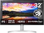 LG UHD IPS Monitor 32” UHD (3840 x 2160) Display, DCI-P3 95% Color Gamut, 3-Side Virtually Borderless Display, Height/Tilt Adjustable Stand, Built-in Speaker, 32UN650K-W, White