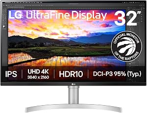 LG UHD IPS Monitor 32” UHD (3840 x 2160) Display, DCI-P3 95% Color Gamut, 3-Side Virtually Borderless Display, Height/Tilt Adjustable Stand, Built-in Speaker, 32UN650K-W, White