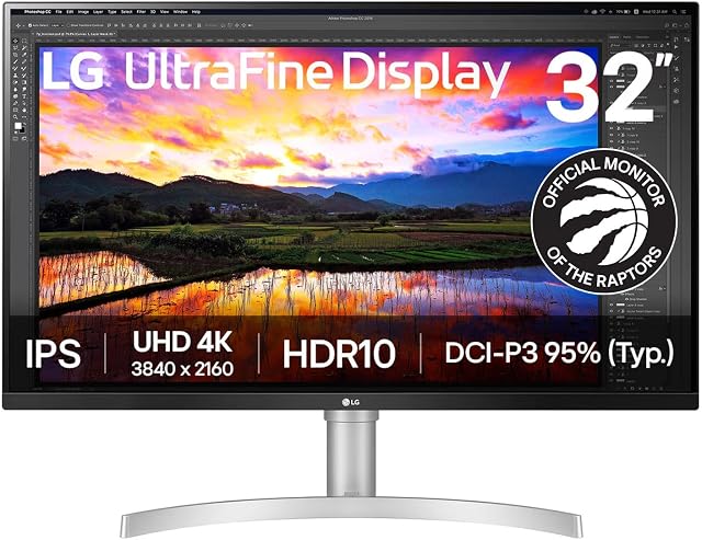 LG UHD IPS Monitor 32” UHD (3840 x 2160) Display, DCI-P3 95% Color Gamut, 3-Side Virtually Borderless Display, Height/Tilt Adjustable Stand, Built-in Speaker, 32UN650K-W, White