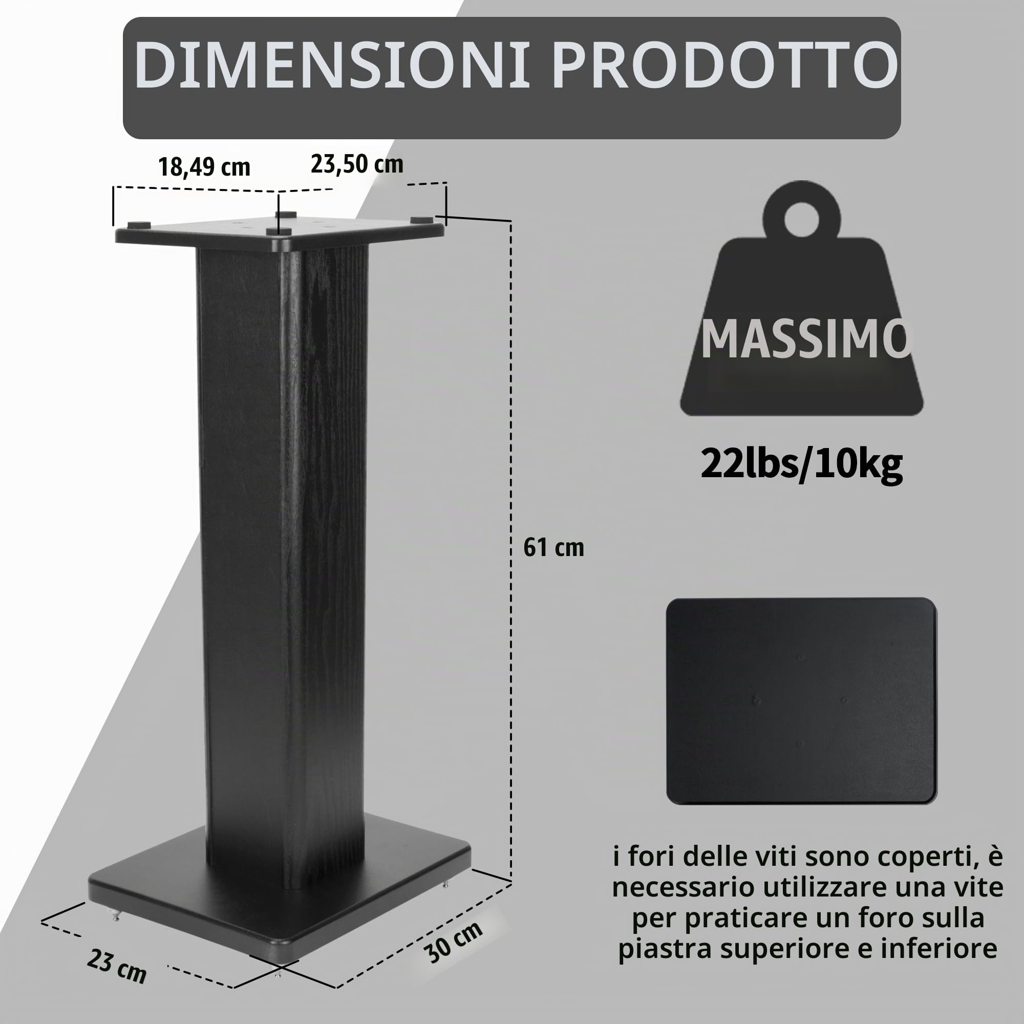 Coppia di supporti universali per altoparlanti con venature del legno da 60 cm, resistenti e surround, per home theater, con funzione di sintonizzazione con riempimento a sabbia, nero