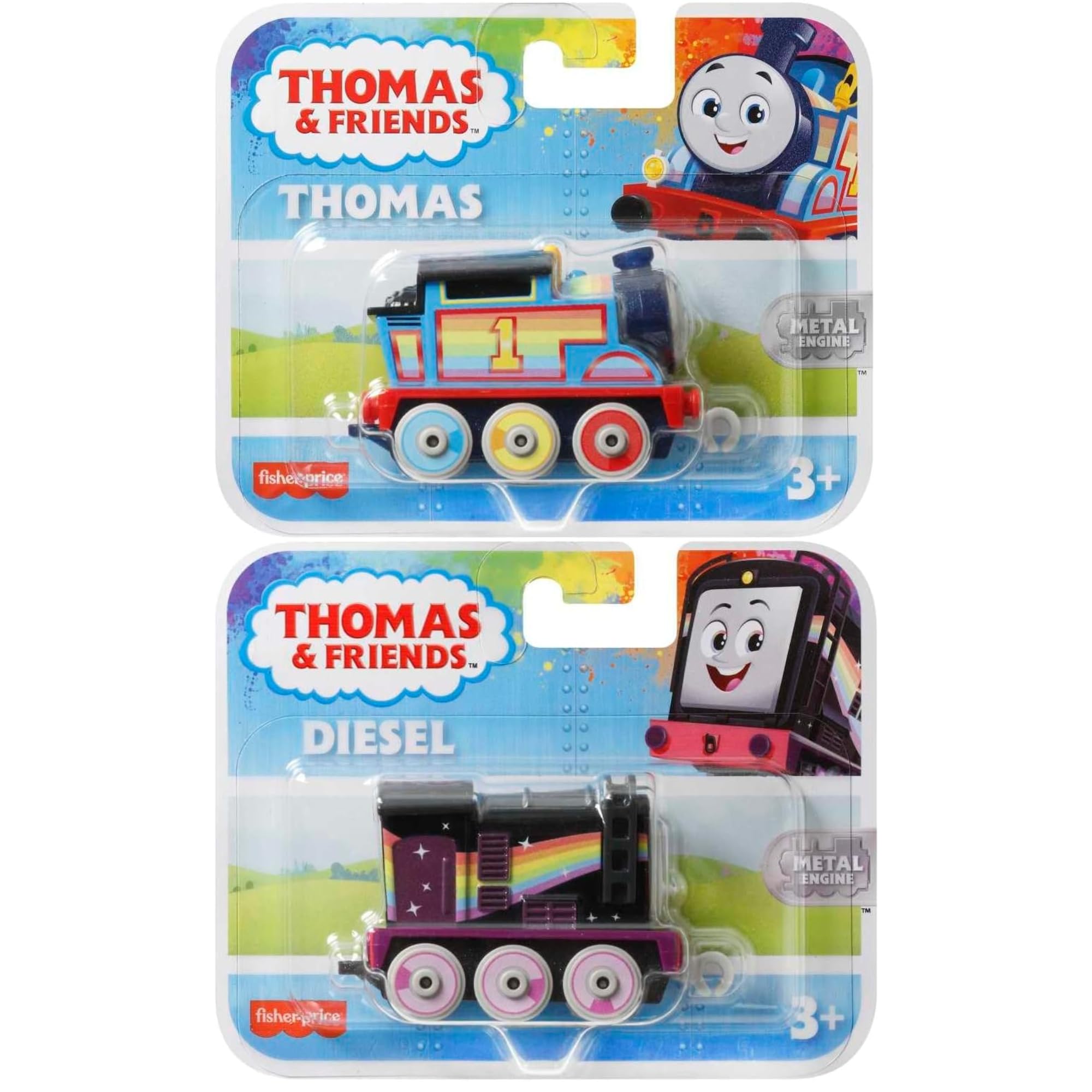 THOMAS & FRIENDS Diecast Full Metal Character Train Sets - (Rainbow Style Thomas & Diesel - 2 Pack Set 1)