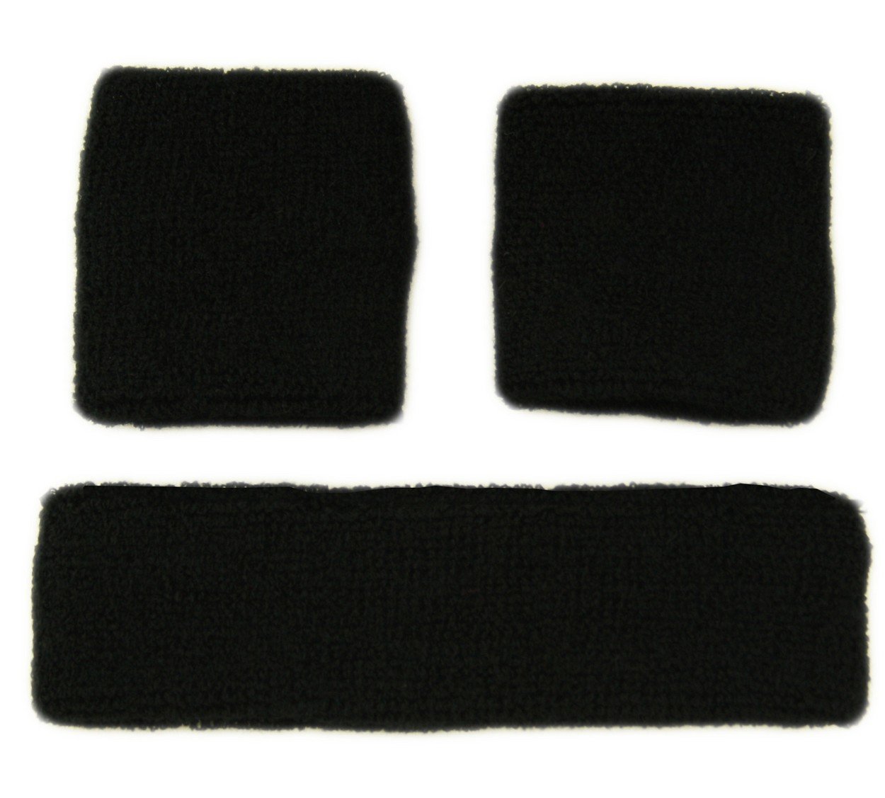 Itzu Men's Black Sweatbands Sweat Band Set Terry Cloth Gym - 1 X Headband - 2 X Wristbands In