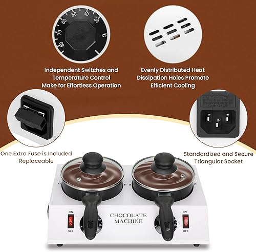 Miniatura 5 de Ollas dobles de chocolate con controles de temperatura independientes Máquina de templado de chocolate con macetas extraíbles para una fusión y