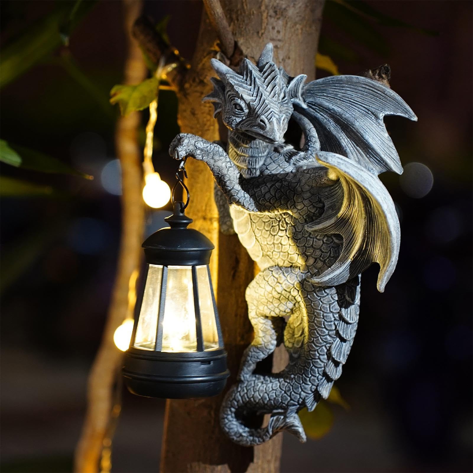 Figurina Del Drago Da Giardino - Statua Del Drago Solare | Scultura Di Draghi Unici Con Lanterna | Statue Esterne Resistenti Alle Intemperie Per Il Giardino Prato Da Patio Balcone | Regalo Di