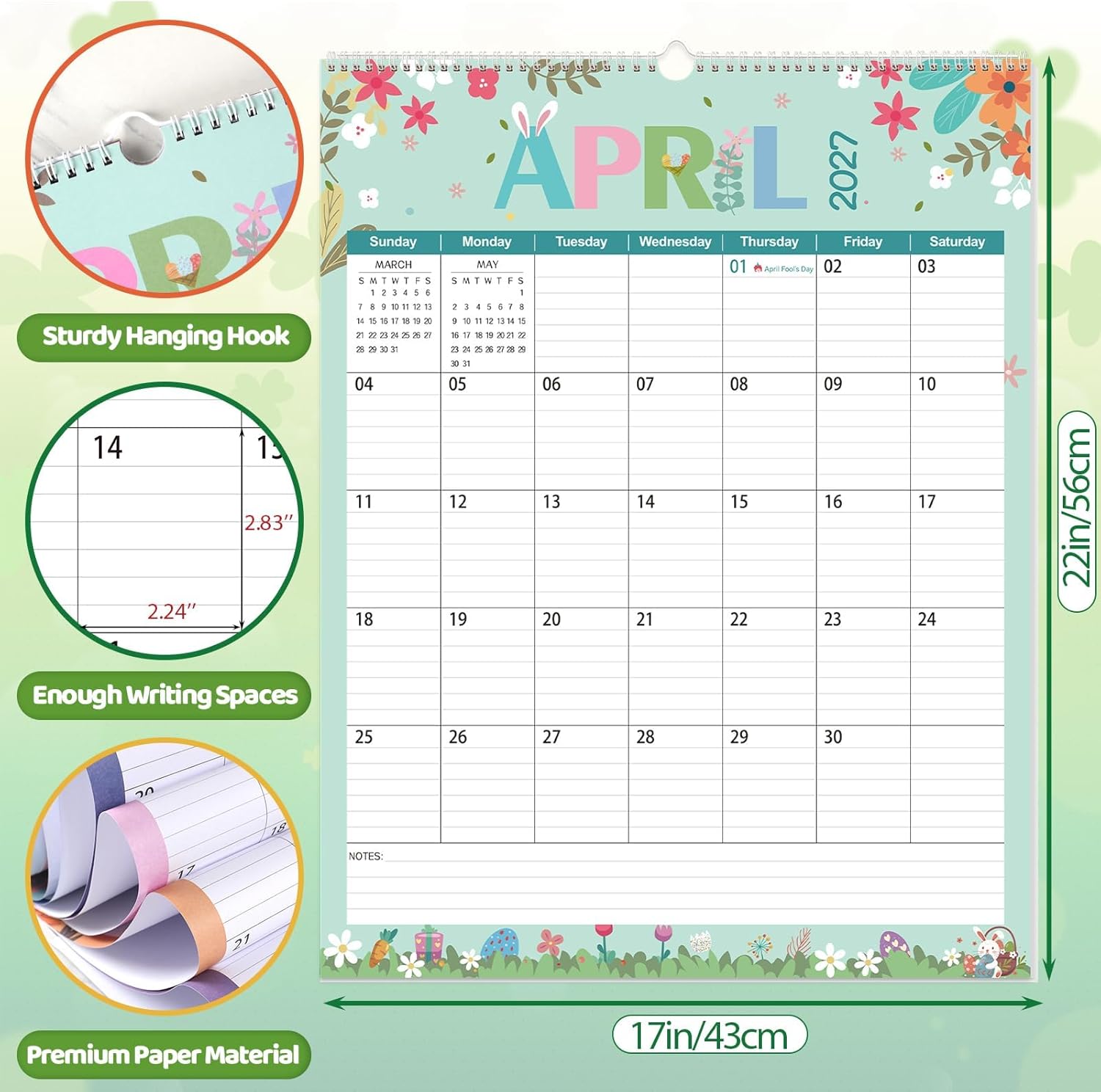 Condition photo showing New/Like New for GuassLee Extra Large Wall Calendar 2026-2028, 36-Month Vertical Wall Calendar 2026, Jan. 2026 to Dec. 2028, 17" X 22" Paper Hanging Planner with Thick Paper Spiral Bound for Office Home Organizing Jan Colourful 36month 22"x17"