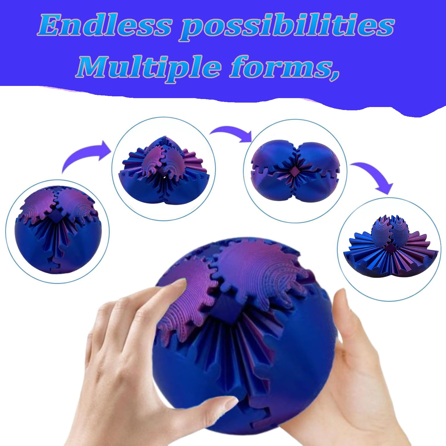 3D Printed Rotating Gear Ball, 3D Printed Stress Relief Toy, Stress Balls for Adults and Kids Gear Sphere Fidget Toys - Image 3
