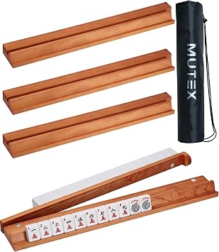 MUTEX American Cherry Wooden Mahjong Racks with Pushers Set of 4, 17.5"