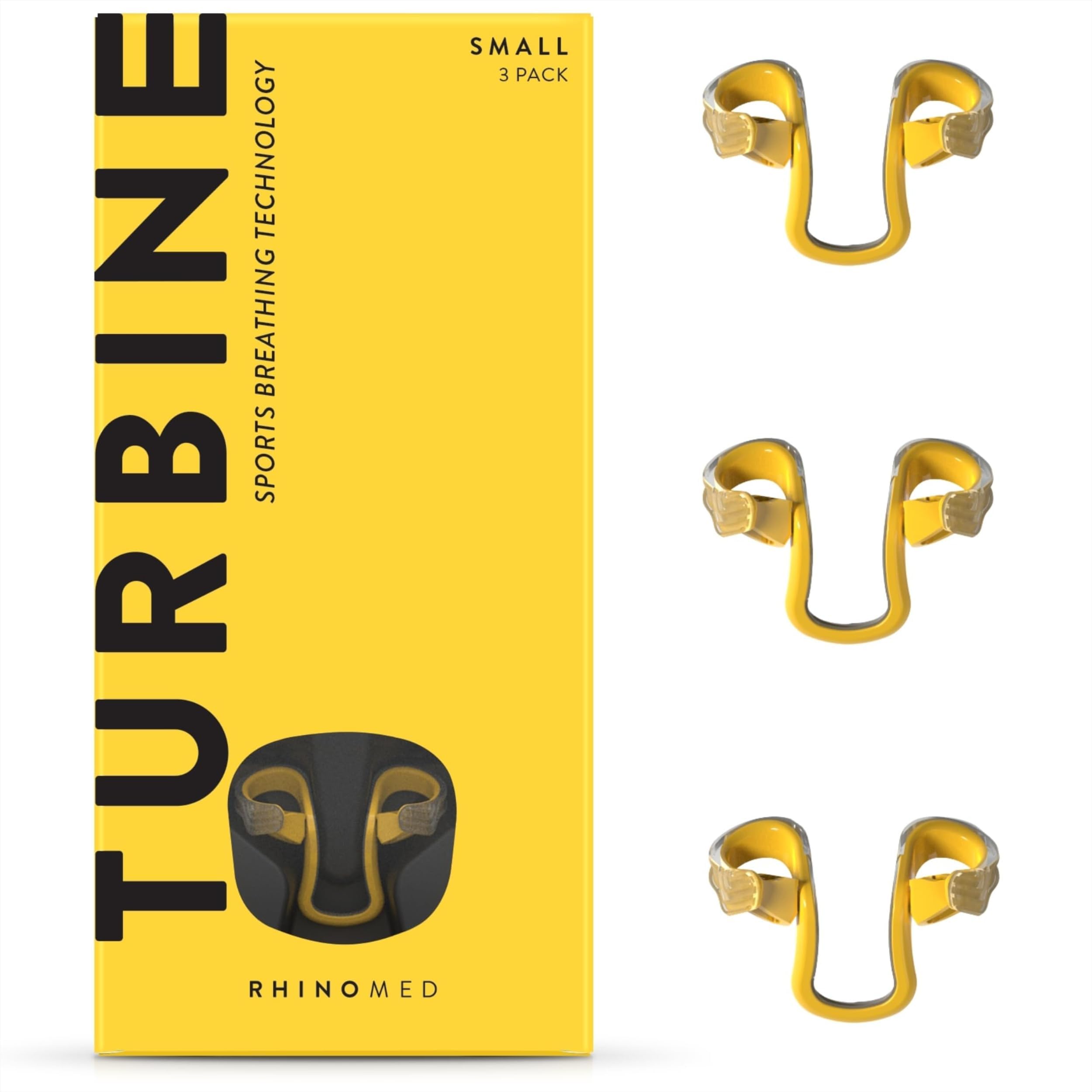 Rhinomed Turbine Sport Nasal Dilators, 38% More Air, Small - 3 Pack | Performance Breathing Aid for Exercise & Fitness, Reusable, Drug-Free, Nose Strip Alternative, Comfortable & Adjustable Fit