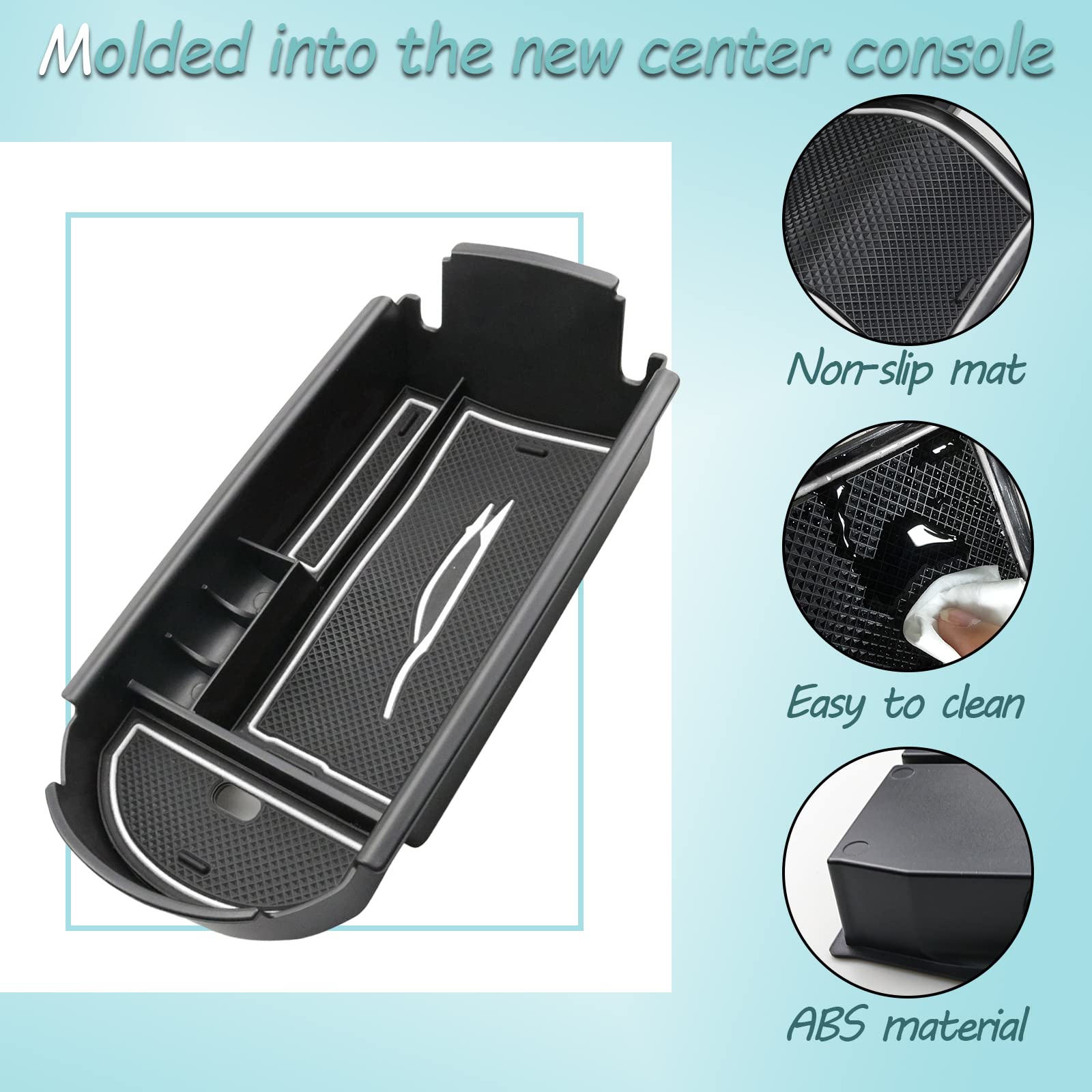 Organisateur Centrale Pour Toyota C-HR (2016-2022) - Plateau Rangement Accoudoir Avec Tapis Antidérapant - Bleu - 4