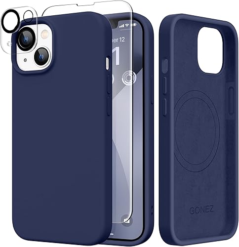Miniatura 1 de GONEZ Funda magnética para iPhone 14, compatible con Magsafe, con protector de pantalla + protector de cámara, forro de microfibra antiarañazos,
