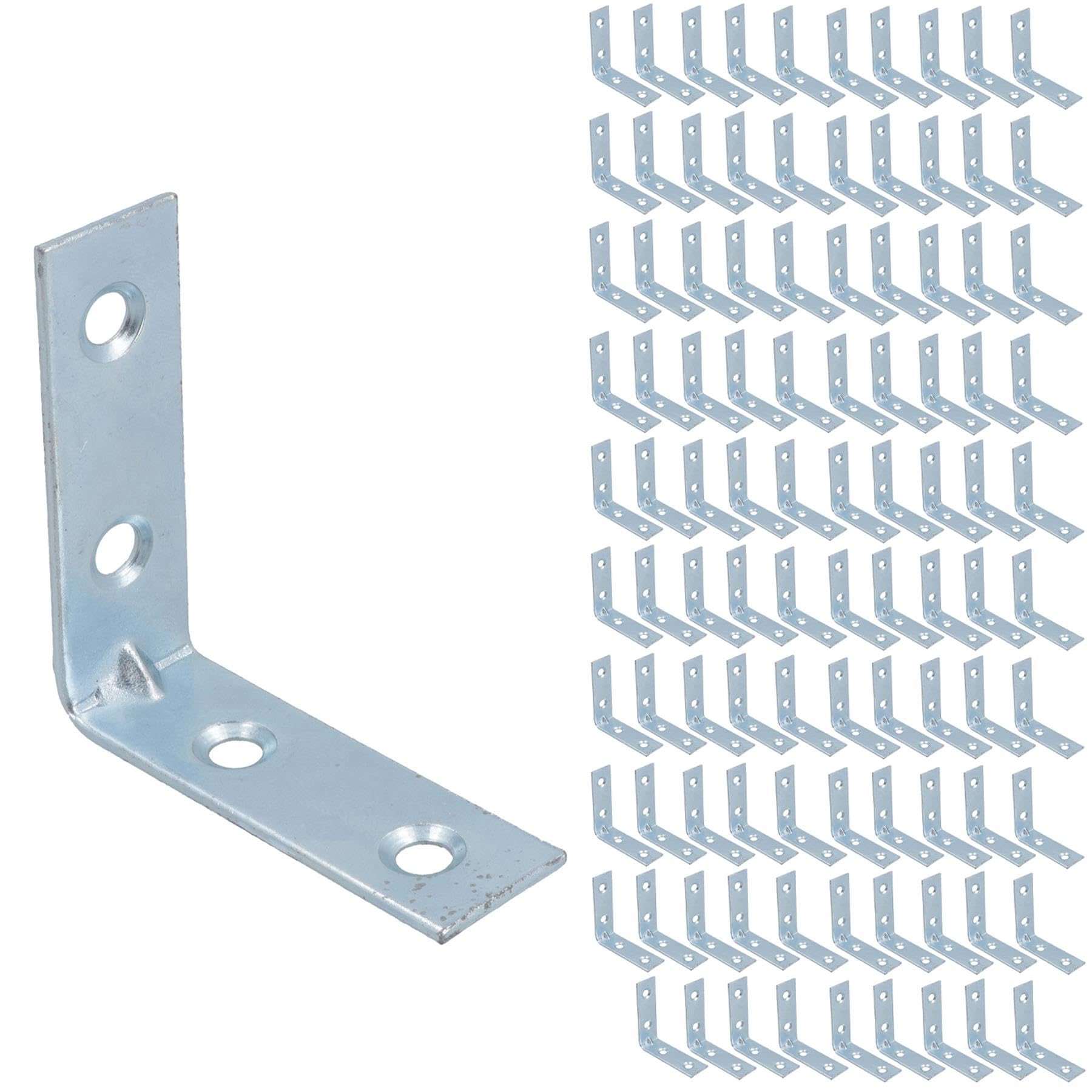 Ab Tools Silver Corner Bracket Fastener Brace Mending Reinforcing Plate 50Mm X 50Mm 100Pc