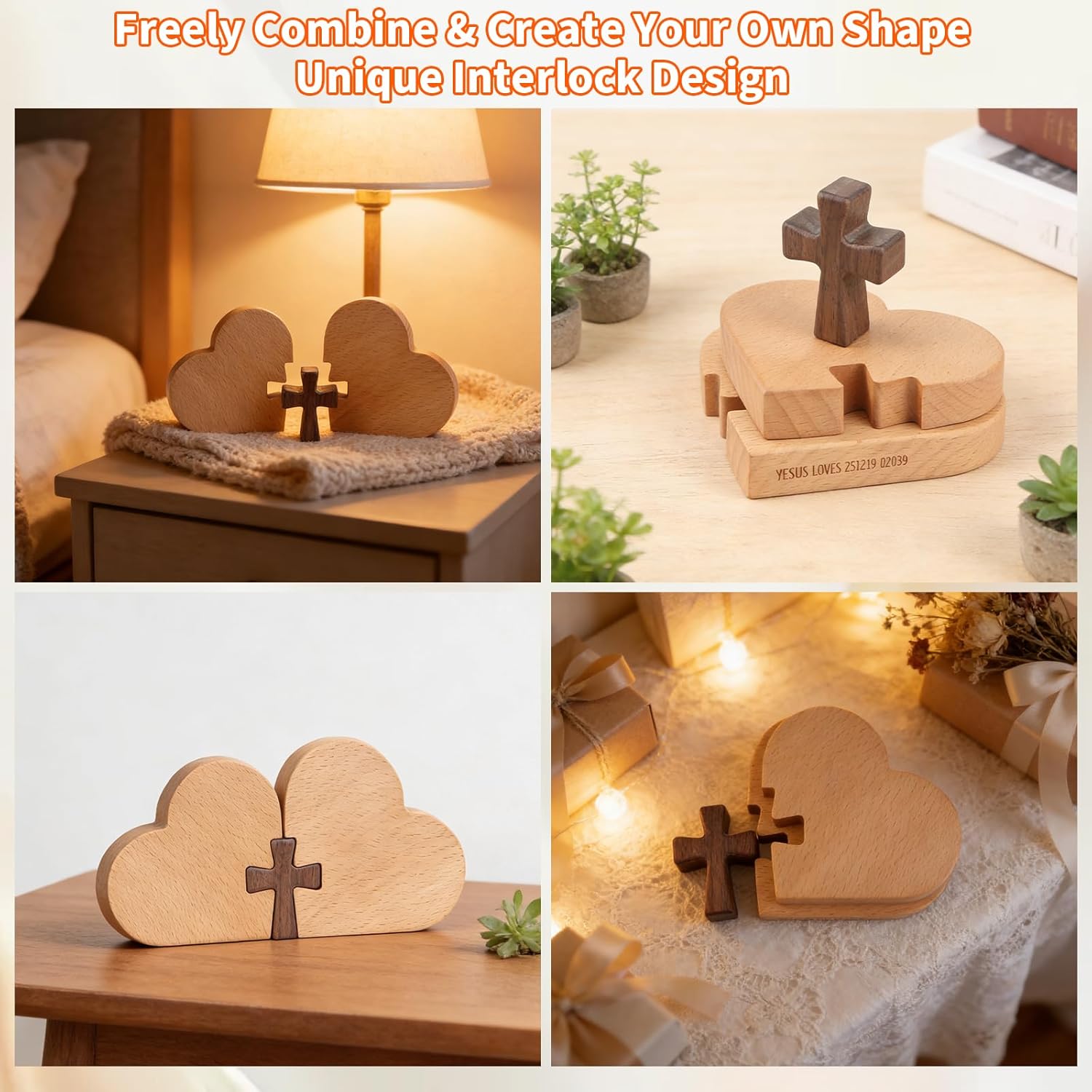 YISHUJIA Christian Wooden Love Cloud Sign, Faith Based Home Decor for Couples, Wedding Table Centerpiece, Housewarming Gift, Bedroom Ornament, Prayer Cross Puzzle