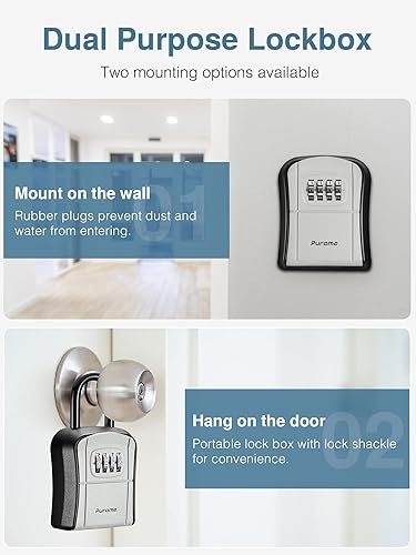 Miniatura 2 de Puroma Caja de cerradura de llave, caja de seguridad portátil de combinación montada en la pared, caja de almacenamiento de llaves para llaves de