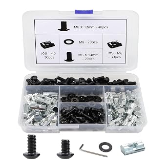 140Pcs 1010 Aluminum Extrusion M6 Hardware T Slot Nut and Bolt Screw, 40Pcs M6x12, 20Pcs M6x14 and Washers, 60Pcs 10 Series Extruded T Slide Nut for 1010 1020 2525 Extrusion Accessories