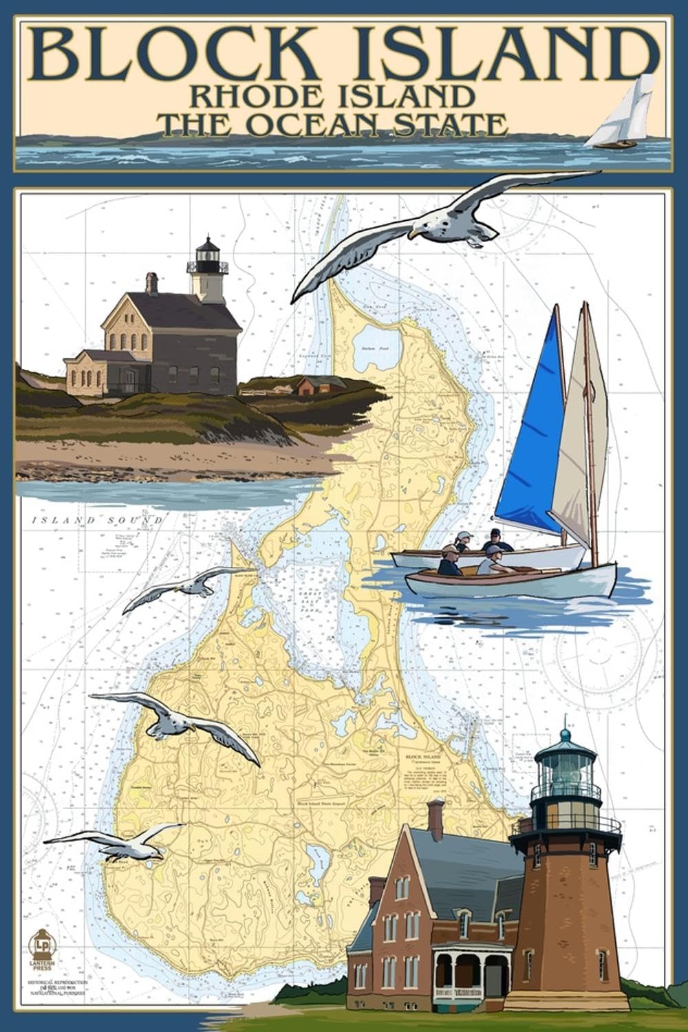 ART.COM Wall Art Print Block Island, Rhode Island - Nautical Chart by Lantern Press, 16" x 24"