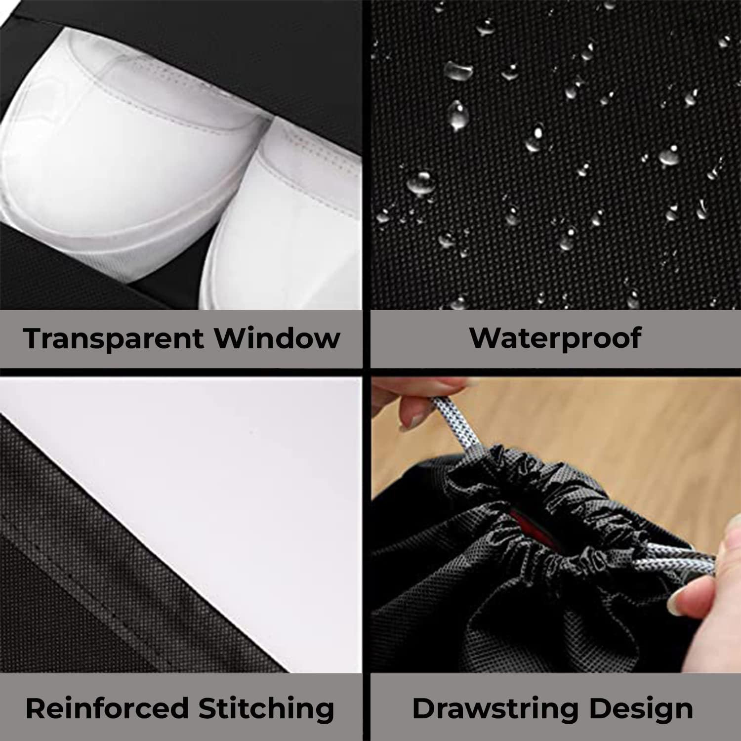 XML Shoe Bag Pouch Cover for Travel Gym Storage Organizer Accessories Non-Woven for Men & Women Multipurpose Travelling Essentials-(Pack OF-12/BLACK) 4
