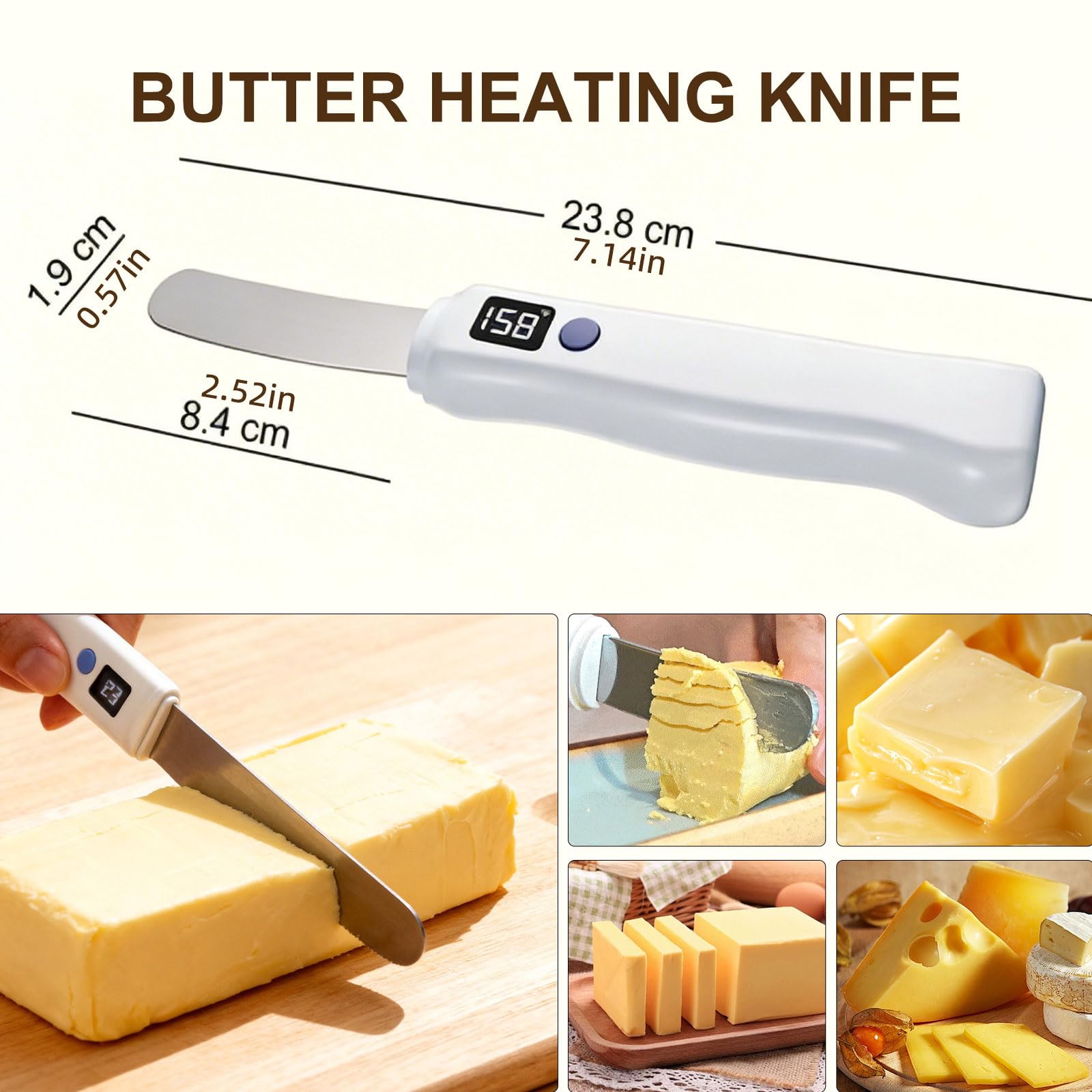 Cuchillo de Mantequilla Calentado, Untador de Mantequilla Eléctrico con 2 Ajustes de Temperatura (131°F & 158°F) y Pantalla LED Digital, Untador de Mantequilla de Acero Inoxidable de Calentamiento