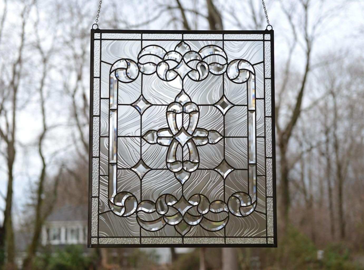 Stunning Tiffany Style Stained Glass Clear Beveled Window