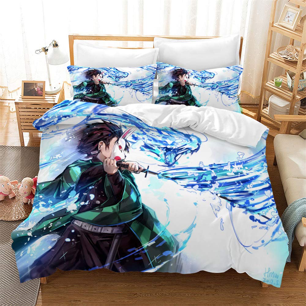 Otoño Invierno Cálido Edredón con Cremallera, Juegos De Cama Demon Slayer para Dormitorio De Hotel De 3 Piezas (Estilo 02,(150x200cm)-Cama de 90)