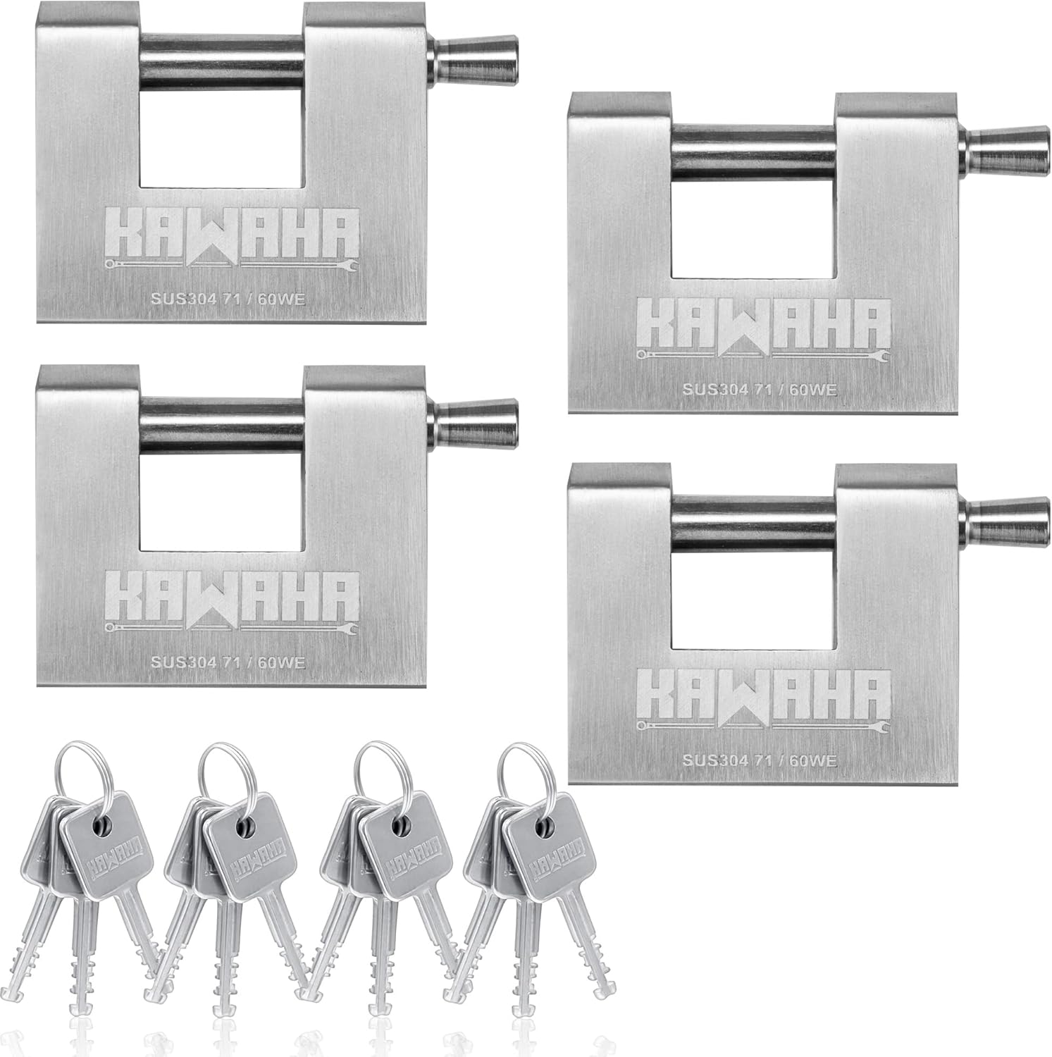 71/60-4PS Stainless Steel D-Shaped Padlock with Stainless Steel Key for Garage Door, Containers, Shed, Locker and Warehouse (2-3/4 inch, Keyed Alike - 4 Pack) 71/60-4PS Stainless Steel D-Shaped Padlock with Stainless Steel Key for Garage Door, Containers, Shed, Locker and Warehouse (2-3/4 inch, Keyed Alike - 4 Pack)