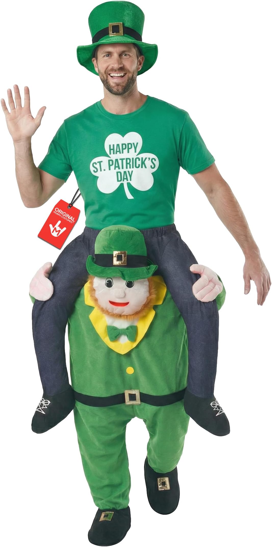 Morph Leprechaun Costume Adult Carry Me Piggyback Costume Funny St. Patrick's Day Outfit for Men, One Size