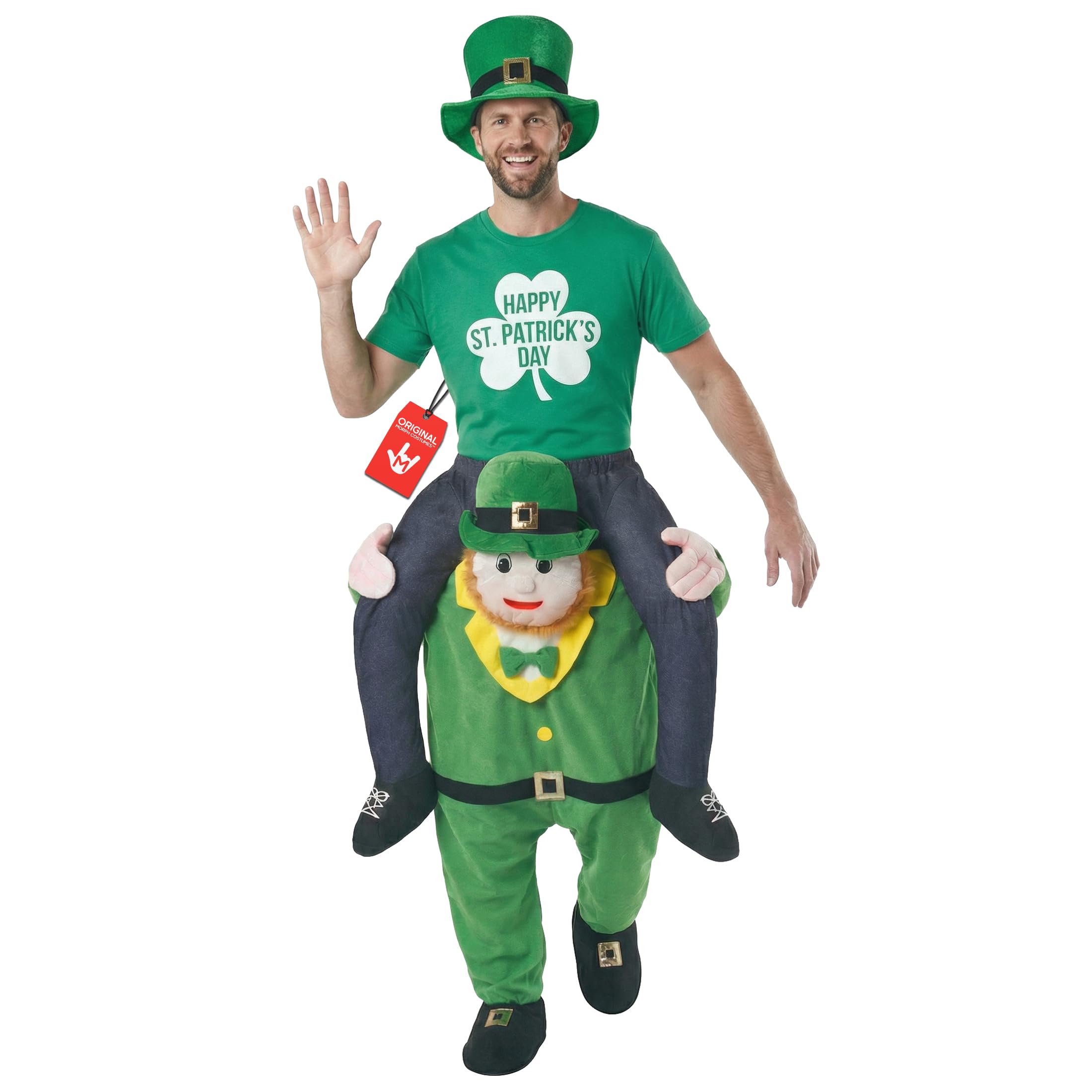 Morph Leprechaun Costume Adult Carry Me Piggyback Costume Funny St. Patrick's Day Outfit for Men, One Size