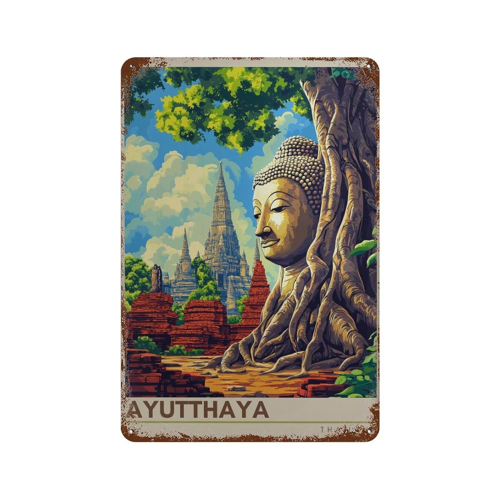 xiaoxiaoshen Ayutthaya Temple Travel Thailand Wall Decor Art Metal Tin Poster Modern Home Decor Art Home Bar Shop Decorations Vintage Sign 30x20cm