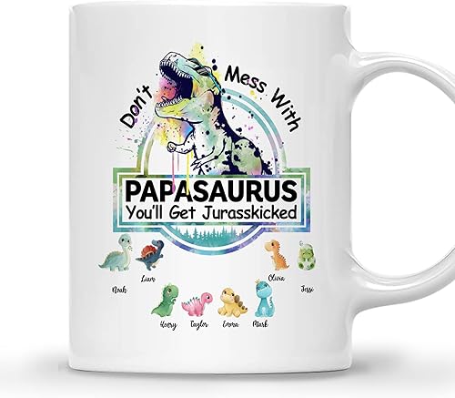 Vista 26 de Gossby Taza personalizada (5 dinosaurios) Don_t Mess With Papasaurus - Taza personalizada para el día del padre, taza del día del padre, taza