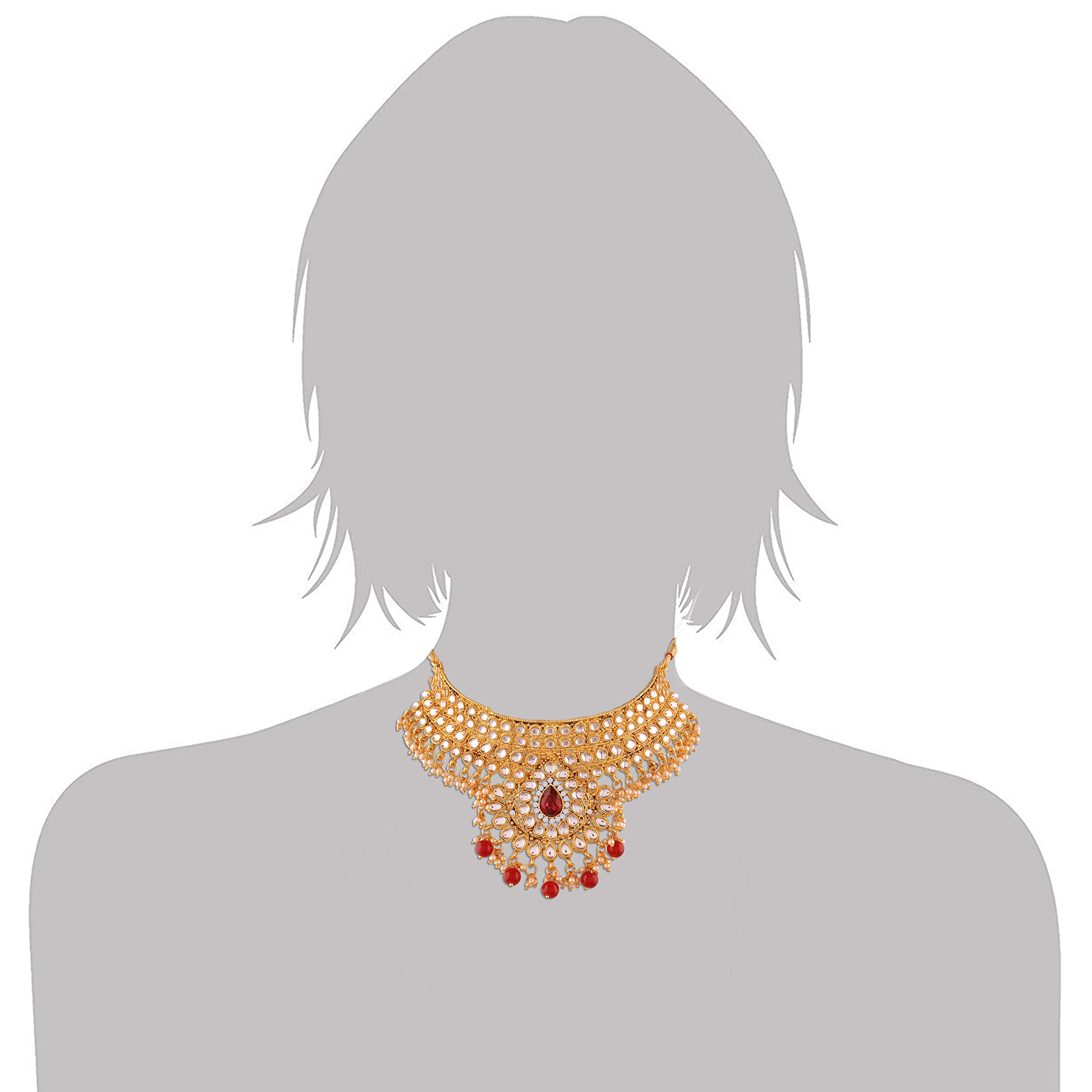 18K Plated Stone Studded Choker Necklace Set with Earrings & Maang Tikka