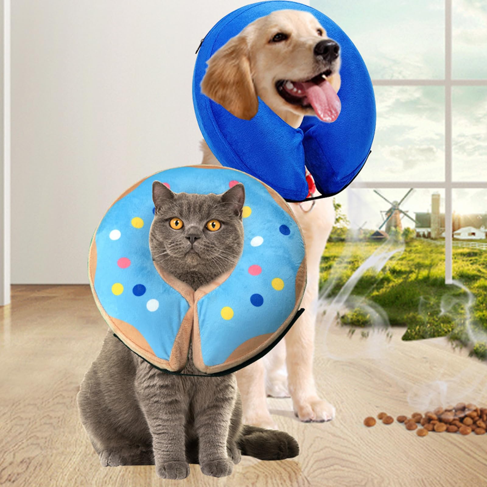 Remplacement De Cône De Chien Après Chirurgie pour Grands Et Moyens Petits Chiens, Collier De Cône Gonflable Doux pour Chiens Et Chats, Collier De Cou De Chien,B,XL