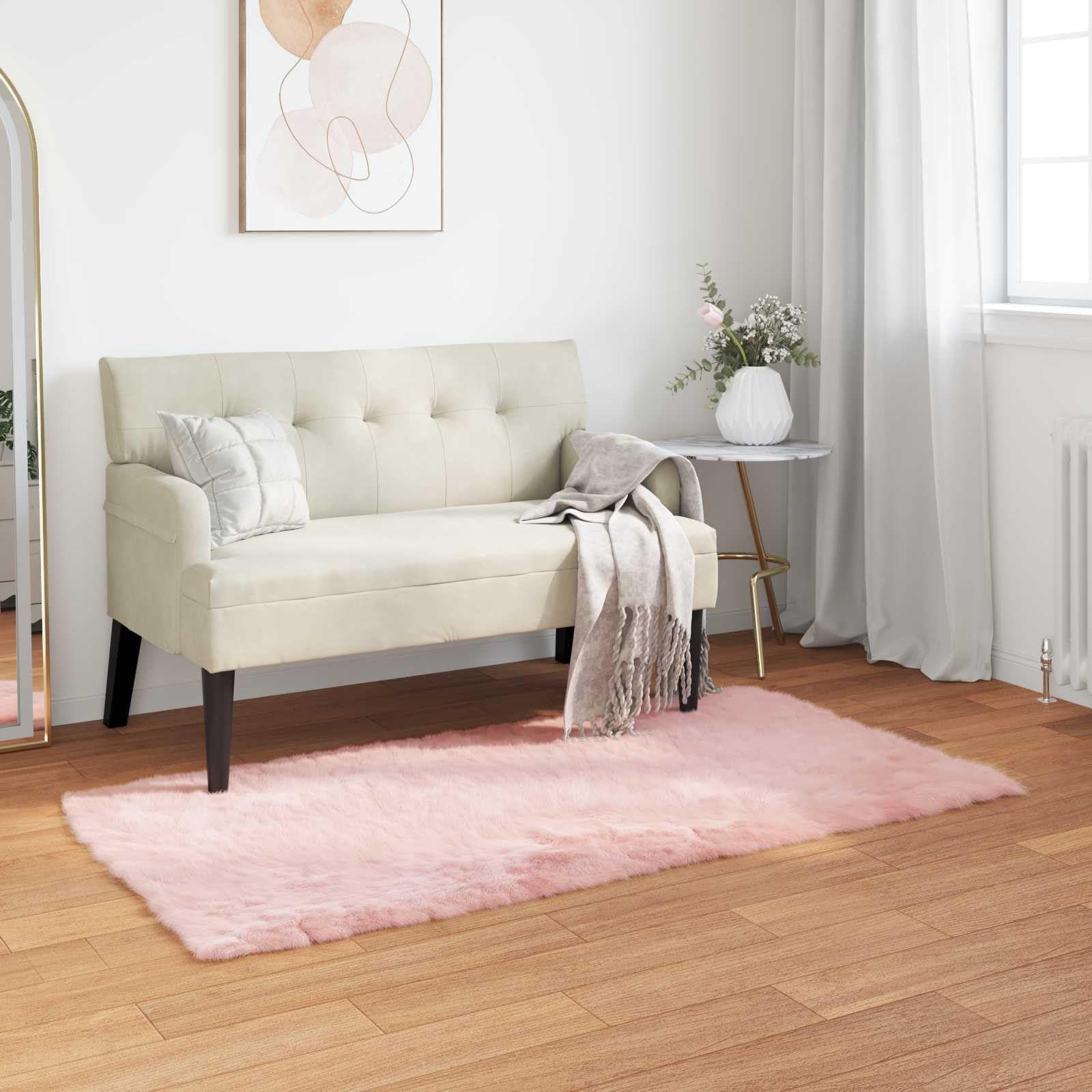 TAFALLA Tapis en peau de mouton synthétique rose 80 x 150 cm – Tapis tissé à poils longs moelleux en polyester – Tapis moderne en fourrure synthétique pour salon, chambre à coucher et