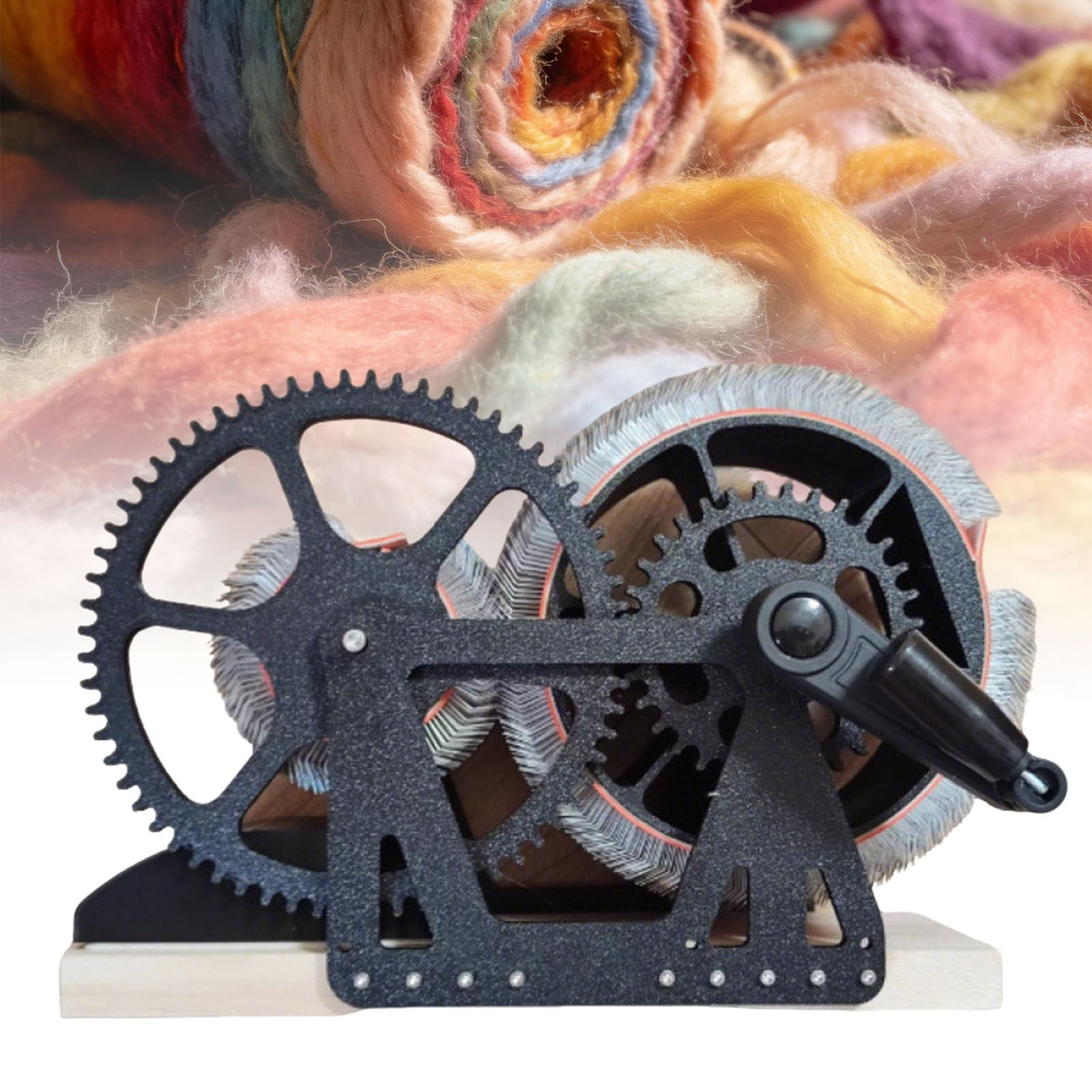 Ymnogjie Wool Drum Carder Fiber Carding Machine,with Brush and Awl,Wool Blending Wheel for Combing Blending,Making Felt Projects WoodenBase-Black
