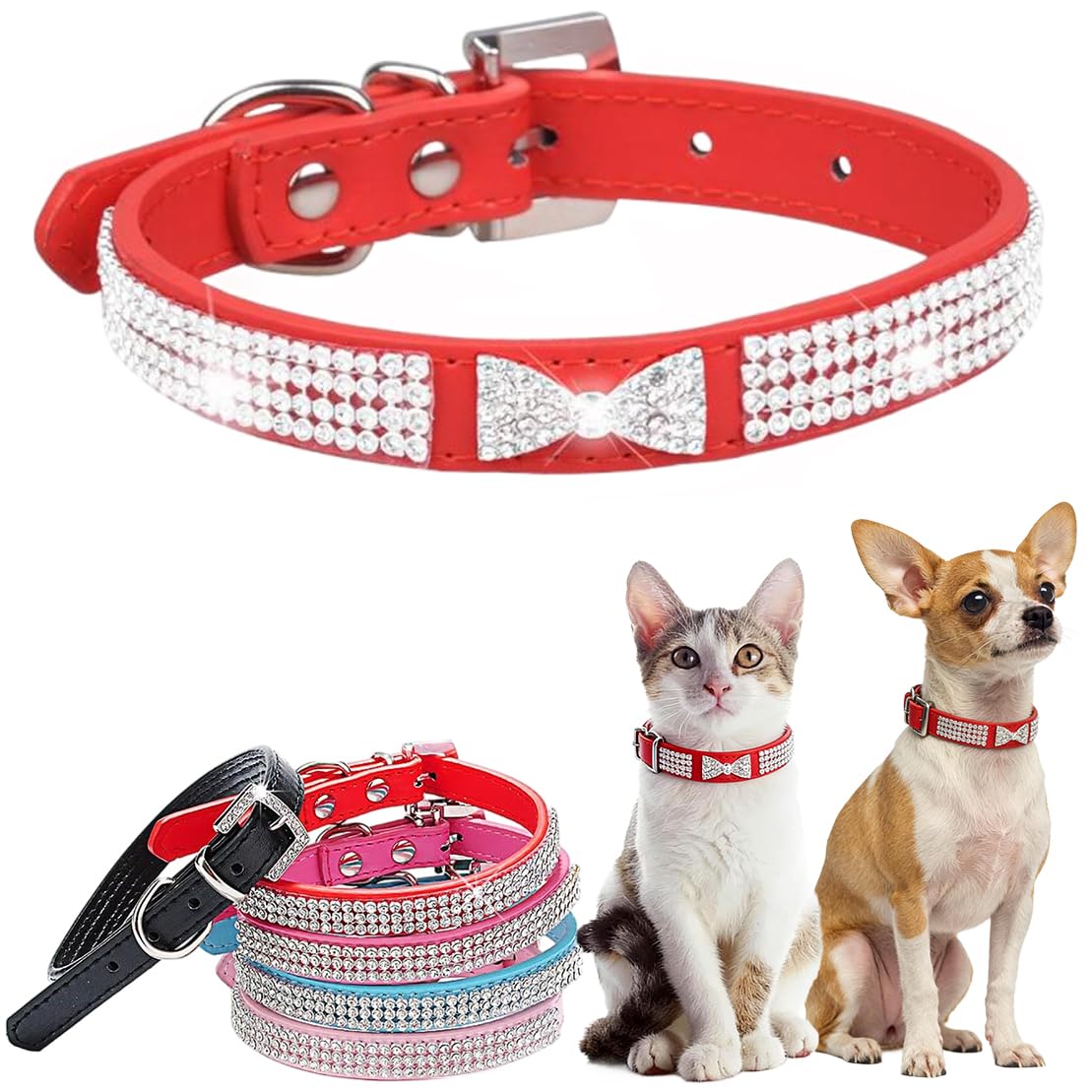 Collier avec strass pour chiens de petite taille et chiots de taille moyenne