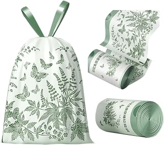 4 Gallon Small Trash Bags No-Tearing Drawstring 1.1 Mil Thick - 64 Count Small Garbage Bags Wormwood scent for Bathroom Kitchen Toilet Home Office and Bedroom (Green 64 Count)