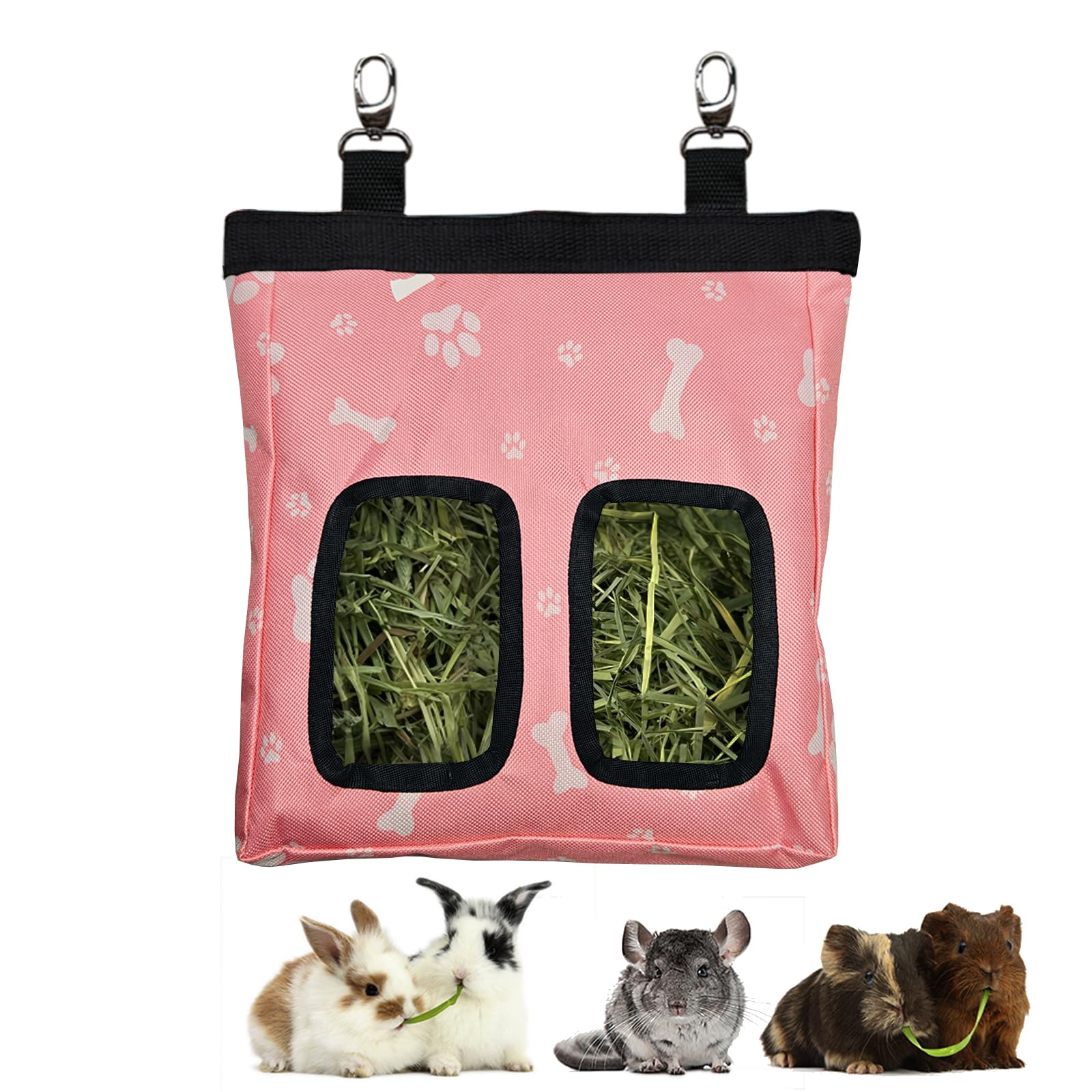 Guinea Pig Hay Feeder, Hanging Rabbit Hay Feeder Bag for Guinea Pigs Bunnies Chinchillas. Pinkbones — image 1