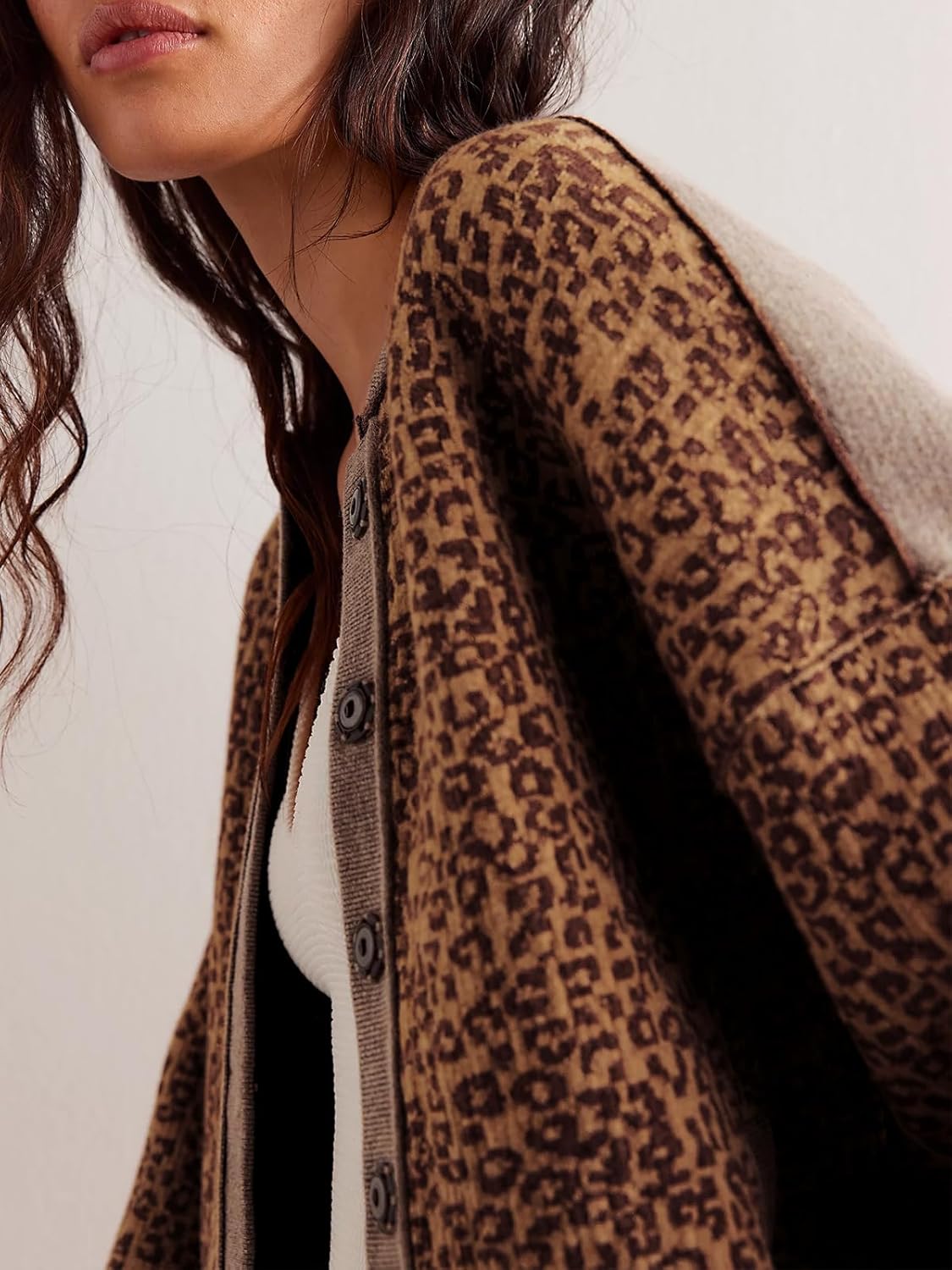 Women's Casual Leopard Print Jacket Crew Neck Long Sleeve Loose Fit Button Coat Fall Trendy Bomber Cardigan - Image 2