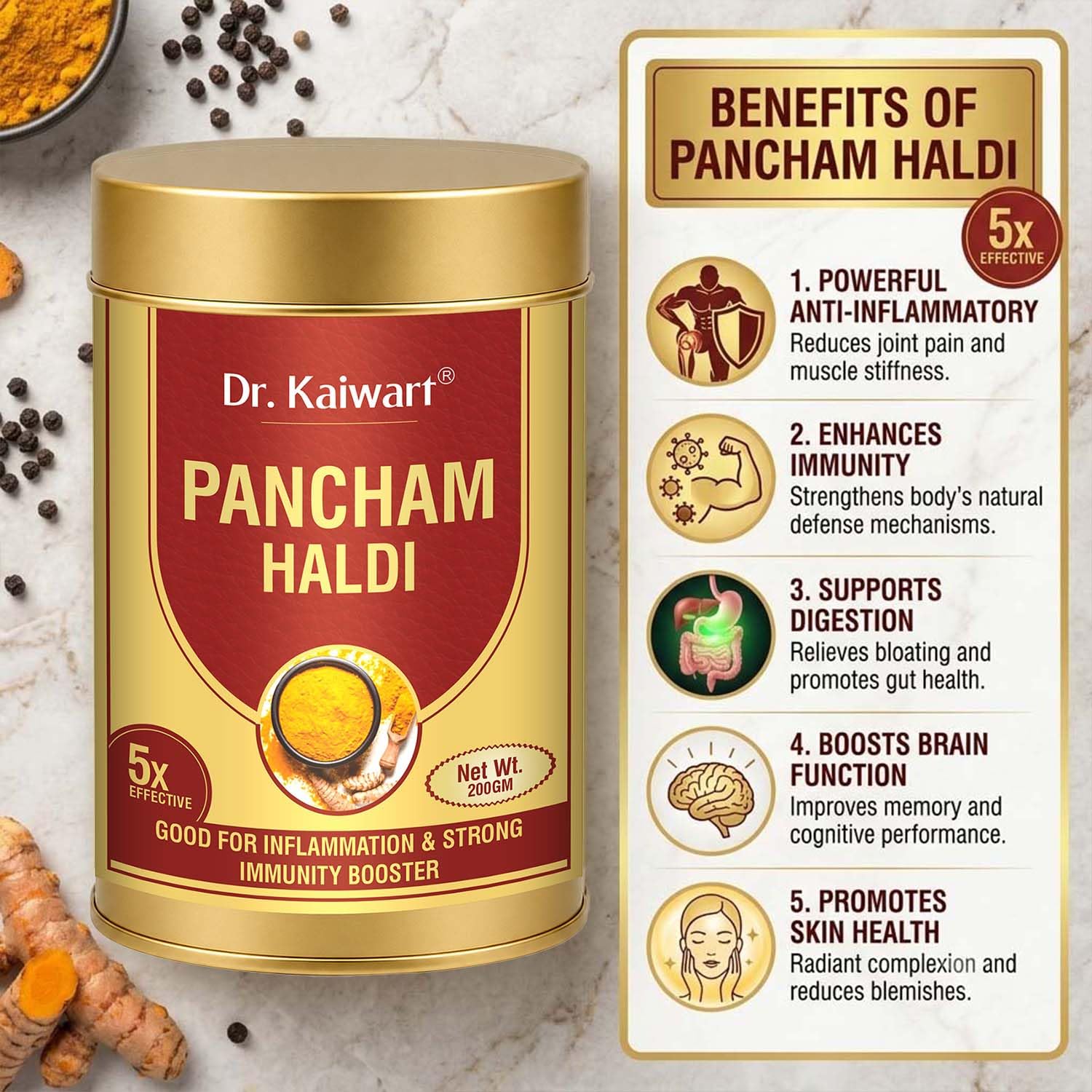 Pancham Haldi | 5-in-1 Turmeric Powder | Ayurvedic Herbal Blend | Natural Curcumin | Daily Health & Wellness Support | 200g — Amazon image 3