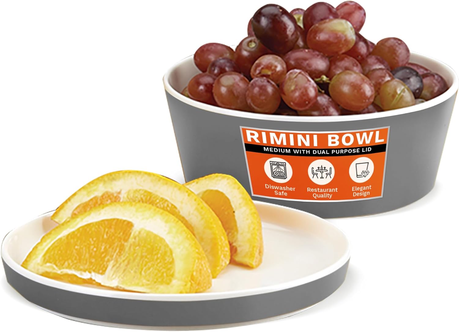 IMPULSE! Rimini Medium Smoke Grey Bowl - Dual-Purpose Lid/Plate, Dishwasher Safe, Meal Prep, Pasta, Fruits, Salad, Melamine Serving Bowl,Microwave Safe Plastic Bowls - 3.9 inches