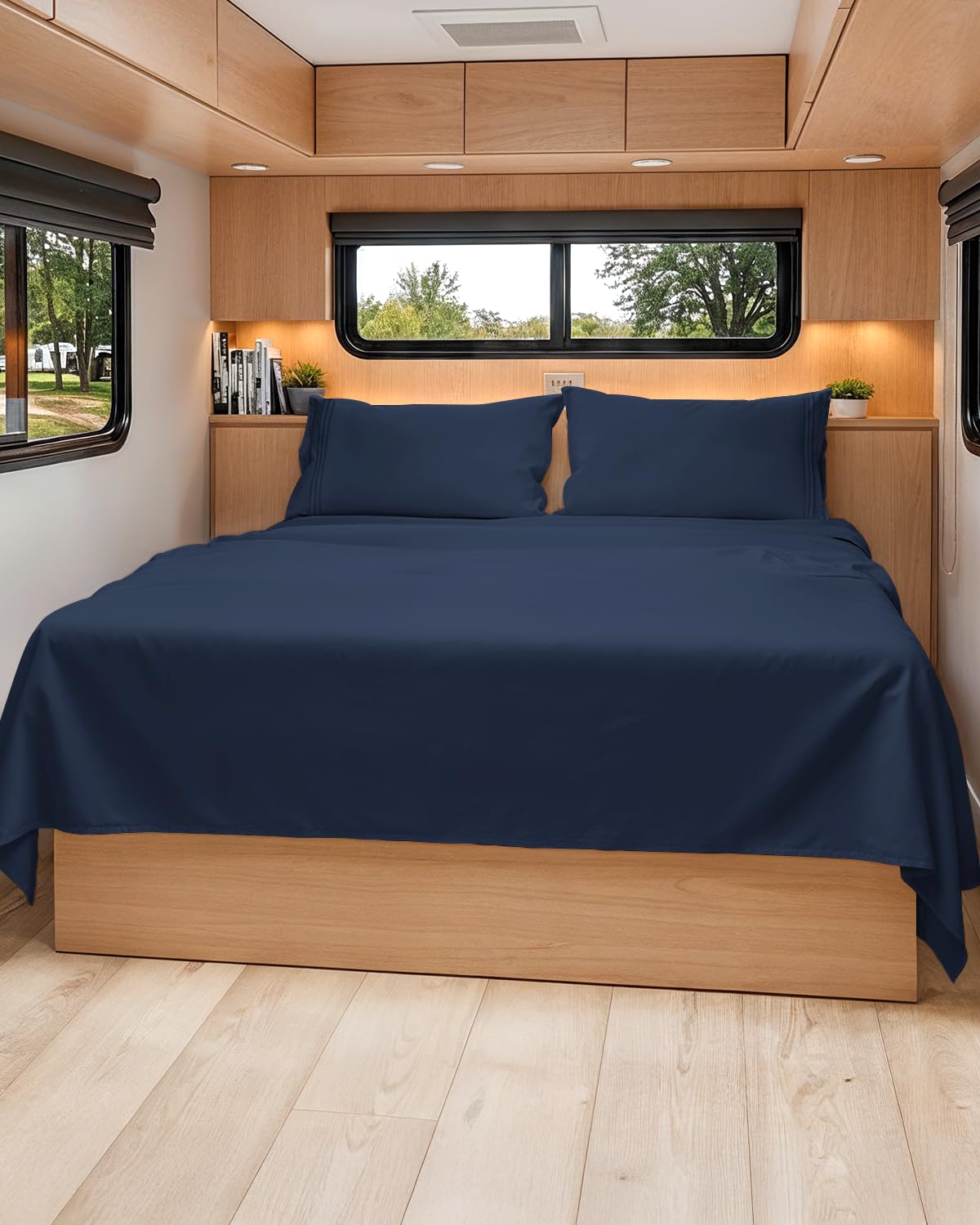 short queen size 4 piece bed sheet set - rv short queen sheets - navy blue