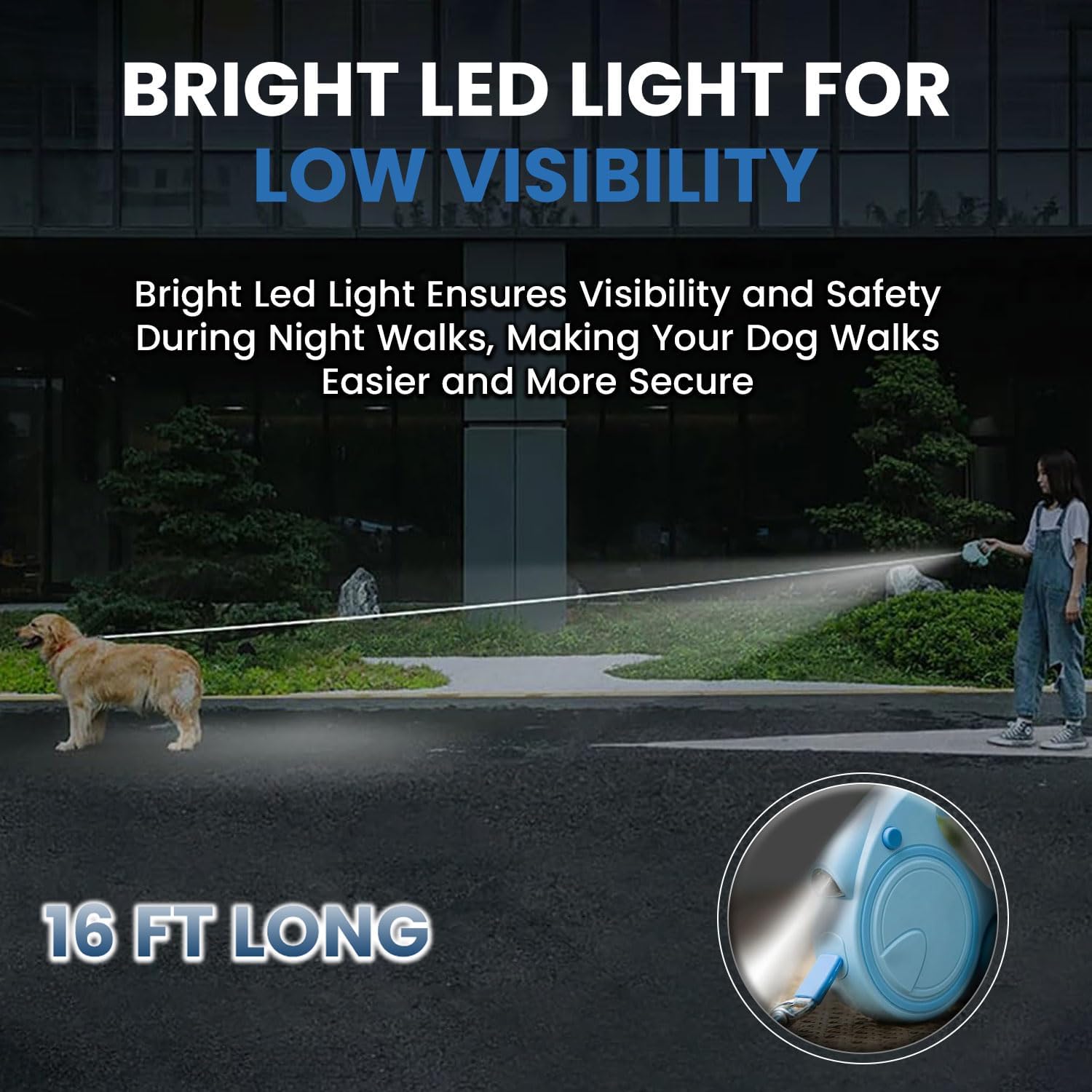 格納式犬用ファンシーリーシュ 懐中電灯とディスペンサー付き、16フィートの犬用格納式リーシュは、ペットと一緒に安全で快適に歩くのに最